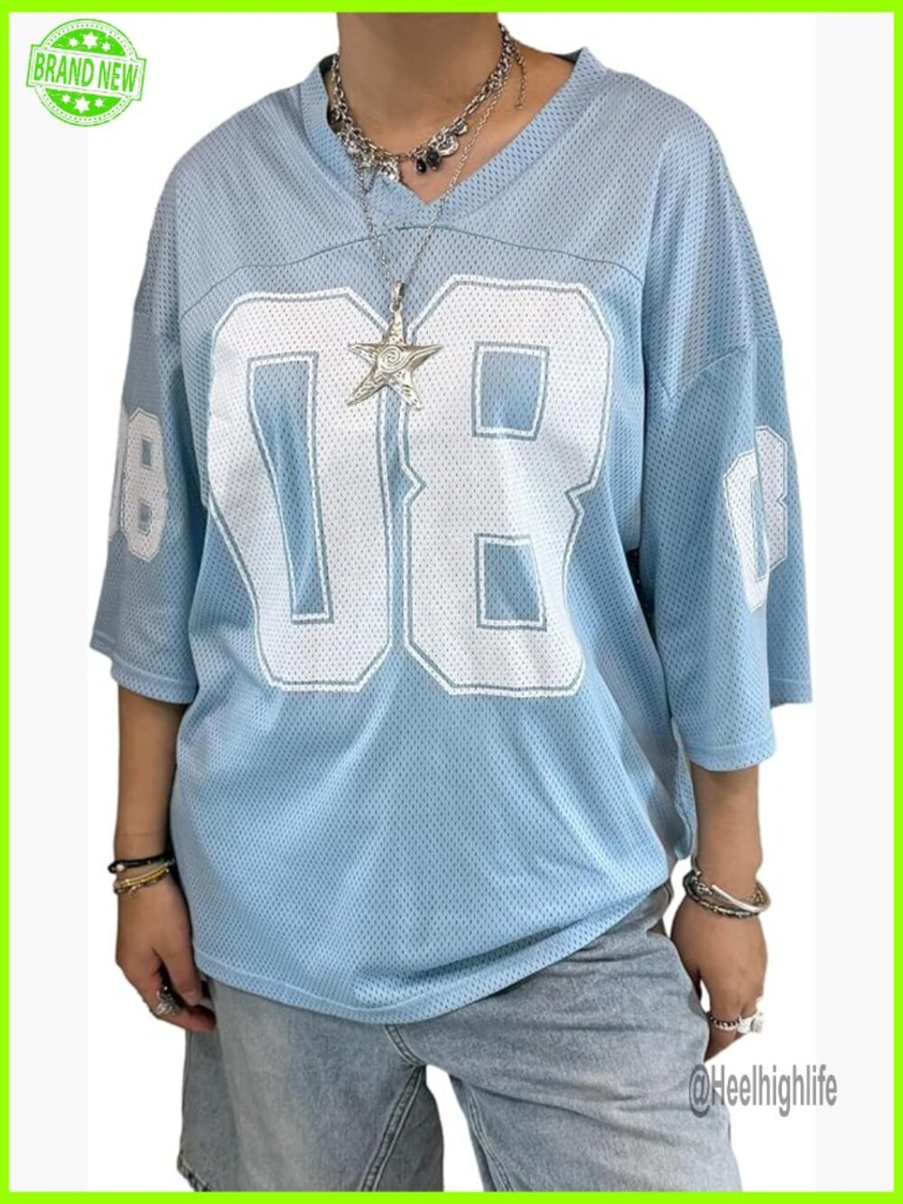 Oversized Y2K Number Graphic V-Neck Tee Soccer Streetwear Top